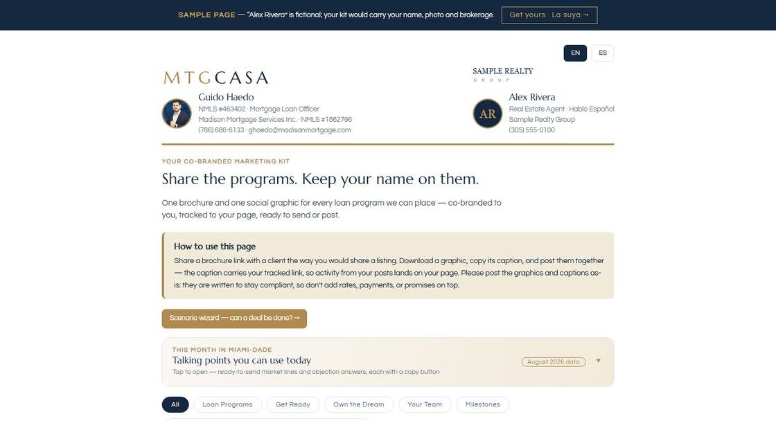 The marketing kit on the sample page.
